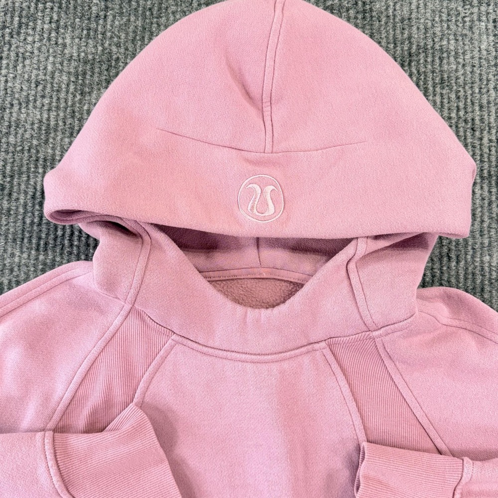 Lululemon Scuba Hoodie Womens XS/S Pink Fleece Pullover Thumbholes Raglan Logo - Picture 3 of 13